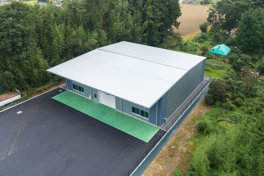 yess建築で建てた倉庫を上空から見た様子